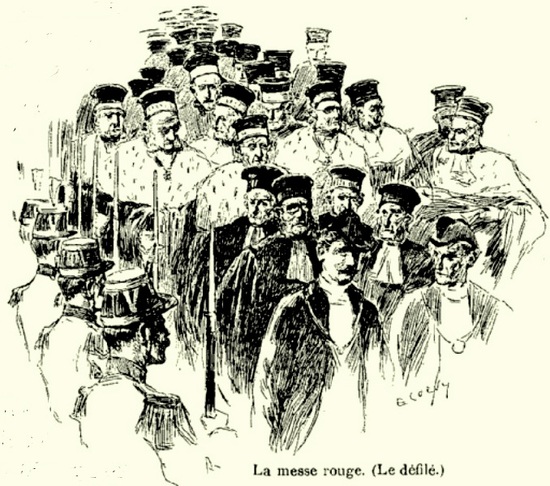 Défilé de magistrats en habits se rendant à la messe rouge